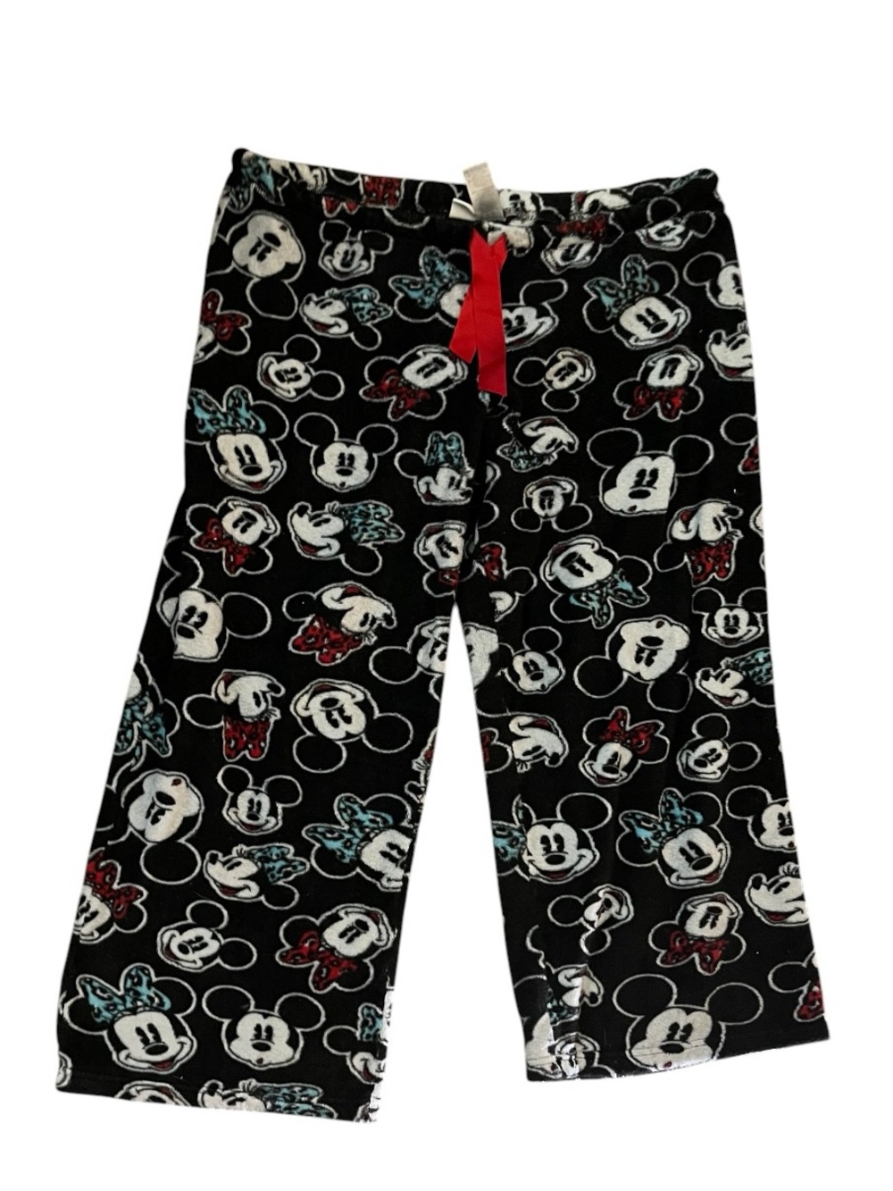 Disney Micky Mouse Minnie Cropped Pajama Pants Fleece Lounge Sleepwear Black M